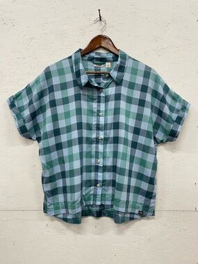 L.L.Bean Mountainside Blue and Green Buffalo Plaid Shirt, Size L, Tencel
